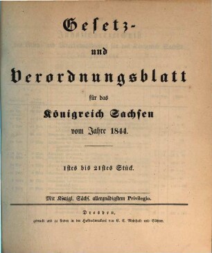Gesetz- und Verordnungsblatt für das Königreich Sachsen. 1844