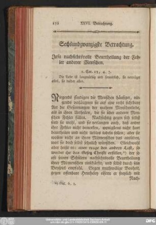 Sechsundzwanzigste Betrachtung. Jesu nachsichtsvolle Beurtheilung der Fehler anderer Menschen.