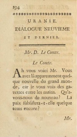 Uranie. Dialogue Neuvieme Et Dernier.