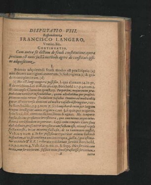 Disputatio VIII. Respondente Francisco Langero.