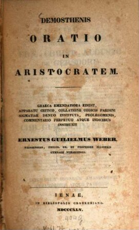 Demosthenis Oratio in Aristocratem