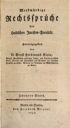 Merkwürdige Rechtssprüche der Hallischen Juristen-Facultät, 2