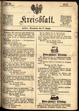 Ausgabe vom Samstag, den 17. August 1872.
