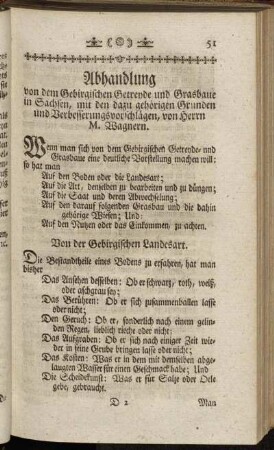 Abhandlung von dem Gebirgischen Getreyde und Grasbaue in Sachsen, mit den dazu gehörigen Gründen und Verbesserungsvorschlägen