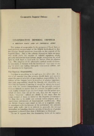 Co-Operative Imperial Defence. A British Navy and an Imperial Army.