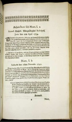Adjunctum sub Num. I. a - Adjunctum sub Num. XII.