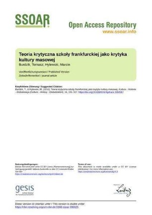 Teoria krytyczna szkoły frankfurckiej jako krytyka kultury masowej