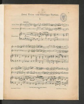 Zwei Trios von Giuseppe Tartini. [Violino Primo, Violino Secondo & Pianoforte]