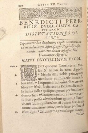 Benedicti Pererii In Dvodecimvm Capvt Exodi, Dispvtationes Viginti.
