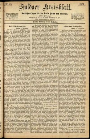 Erste Ausgabe vom Mittwoch, den 13. September 1876.