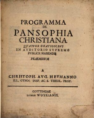 Programma de pansophia christiana ...
