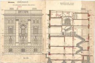 Hildebrand, Adolf von; München; Armeemuseum - Kopfbau Nord, Westseite (Ansicht); Querschnitt