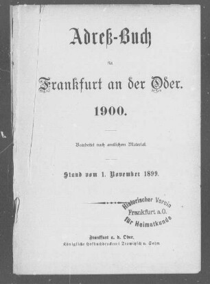 Adreß-Buch für Frankfurt an der Oder. 1900