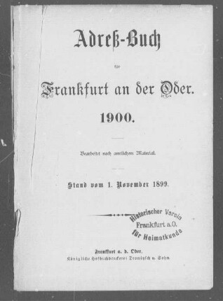 Adreß-Buch für Frankfurt an der Oder. 1900