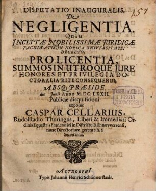 Disputatio inauguralis de negligentia