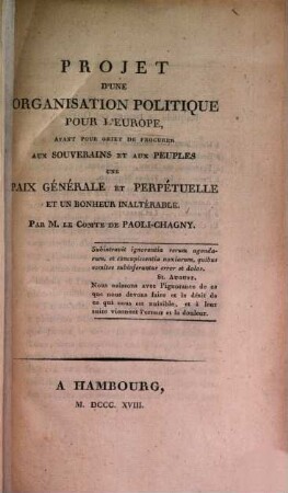 Projet d'une organisation politique pour l'Europe