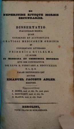 De nephritide eiusque morbis secundariis : Diss. inaug. med.