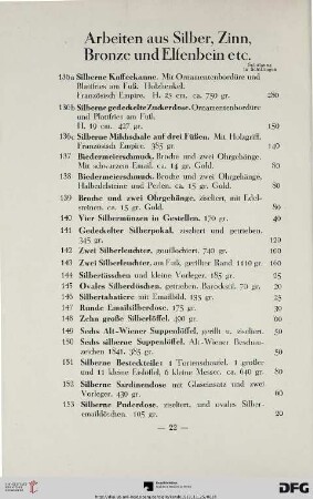 Arbeiten aus Silber, Zinn, Bronze und Elfenbein etc. (Nr. 136a-184)