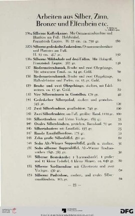 Arbeiten aus Silber, Zinn, Bronze und Elfenbein etc. (Nr. 136a-184)