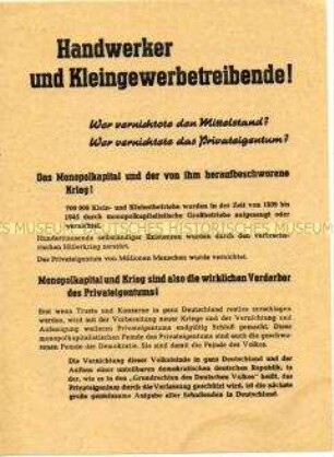 Wahlaufruf der SED an die Handwerker und Gewerbetreibenden