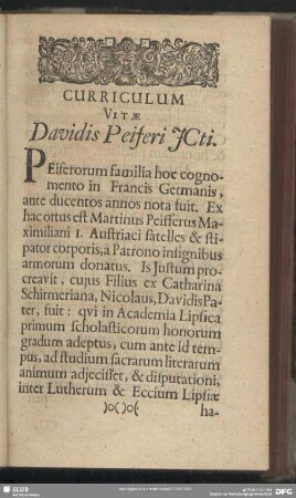 Curriculum Vitae Davidis Peiferi ICti