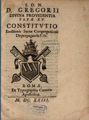 Constitutio erectionis sacrae Congregationis de propaganda Fide