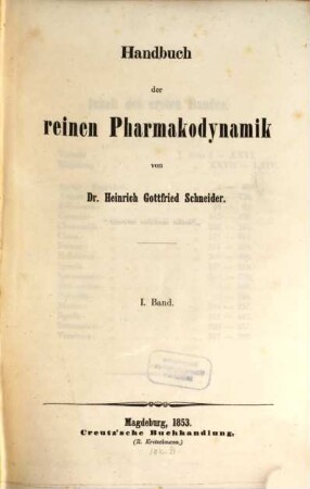 Handbuch der reinen Pharmakodynamik. 1