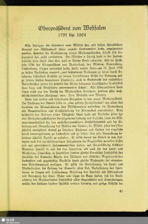 Oberpräsident von Westfalen. 1797 bis 1804