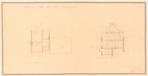 Gartenanlage Bereitschaftssiedlung Hydrierwerk, Brüx: Siedlungshaus Typ 5: Grundriss Dachgeschoss, Schnitt 1:50