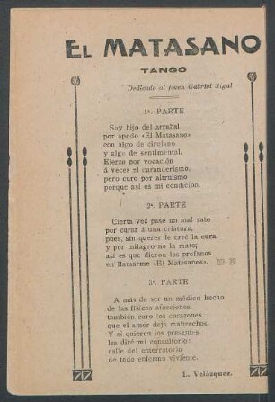 El matasano : Tango. - Dedicado al joven Gabriel Sigal