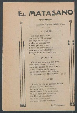 El matasano : Tango. - Dedicado al joven Gabriel Sigal