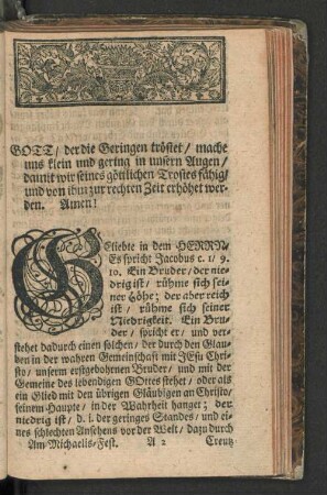 [Der Gläubigen wahre Niedrigkeit und Höhe/]