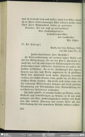 Christian Lassen an August Wilhelm von Schlegel, Paris, 03.02.1826