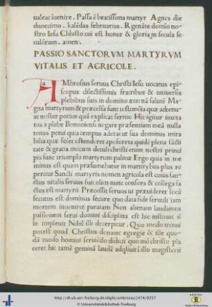Passio Sanctorum Martyrum Vitalis Et Agricole.