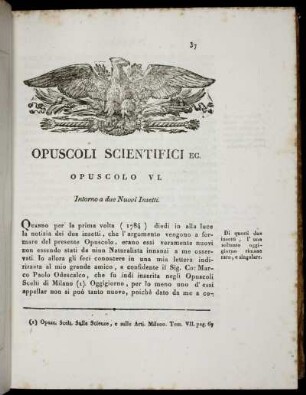 Opuscolo VI. Intorno due Nuopi Insetti.