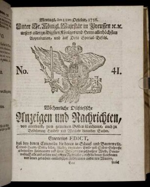 No. 41. Montags, den 11ten October, 1756.