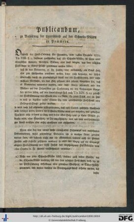 Publicandum, zu Verhütung der Unterschleife auf den Schneide-Mühlen in Pommern.