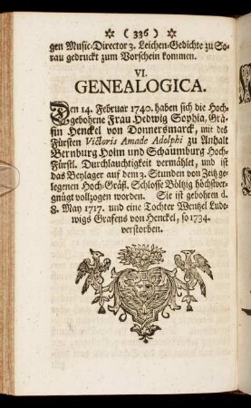VI. Genealogica.