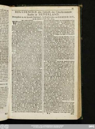 Belydenisse des Geloofs der Gereformeerde Kerke in Nederland. Overgesien in de Synode Nationael, laetst gehouden tot Dordrecht, in de Jaren 1618. en 1619.