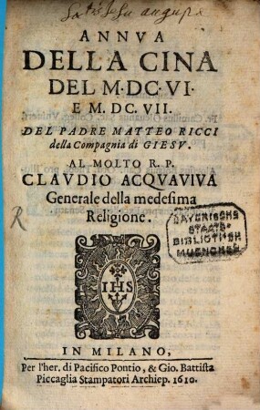 Annua della Cina del 1606 et 1607