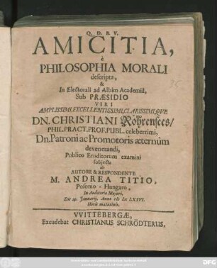 Amicitia, a Philosophia Morali descripta ...