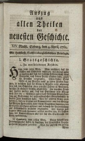 XIV. Nachl. Coburg, den 4. April, 1761.