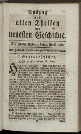 XIV. Nachl. Coburg, den 4. April, 1761.
