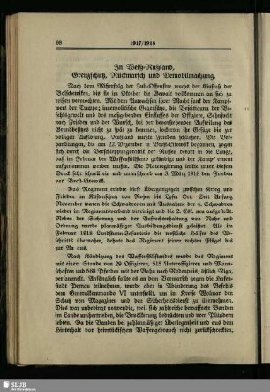 In Weiß-Rußland, Grenzschutz, Rückmarsch und Demobilmachung