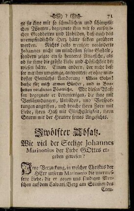 Zwölfter Absatz. Wie viel der Seelige Johannes Marinonius der Liebe Gottes ergeben gewesen?