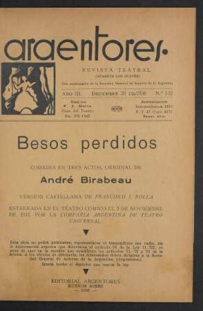 1936013200: Besos perdidos : comedia en tres actos