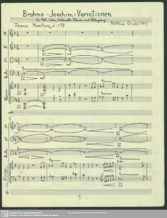 Brahms-Joachim-Variationen : für Flöte, Violine, Violoncello, Klavier und Schlagzeug; (1991)