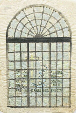 Entwurf für ein Rundbogenfenster mit christlicher Symbolik