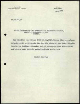 G. Karo an DAI Zentrale