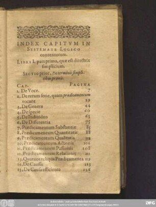 Index Capitum In Systemate Logico contentorum.